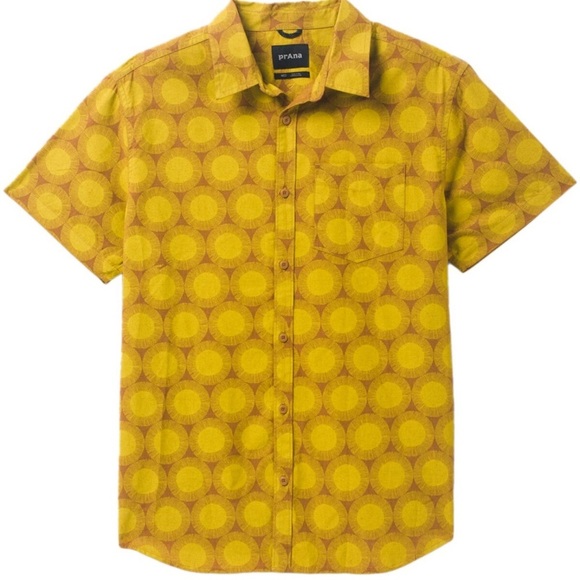Prana Other - PRANA Yellow Colorful Summer Slim Fit Organic Cotton Short Sleeve Button Down XL